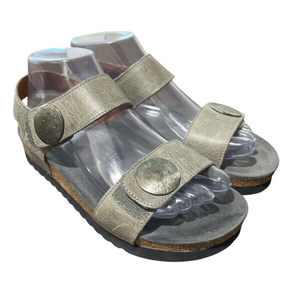 Taos Footwear Shoes - Taos Luckie Sandal Gray Leather Adjustable-Strap Cork-Sole EU 37 / US 6.-6.5